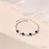 Pulsera de Plata Pura S999 de Cuatro Hojas para Mujer, Pulsera de Moda de Lujo Ligero de Gama Alta, Joyería de Mano Versátil de Nicho Retro con Nudo de Bambú al por Mayor