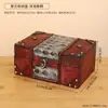 Caixa de joias de madeira e couro antiga estilo chinês, caixa de armazenamento decorada com estampa vintage, caixa de madeira decorativa antiga, caixa para adereço de fotografia