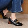 Zapatos de Tacón Alto para Mujer 2025 Primavera y Otoño Nuevo Estilo Tacón Grueso Piel Suave Punta Cuadrada Estilo Británico Zapatos Pequeños de Cuero Mocasines Comercio Exterior Tacones Súper Altos