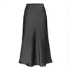 Saia Midi Elegante, Simples, Sedosa de Cetim de Acetato, Cintura Alta, Emagrecedora, Em Estoque, Novo Estilo Primavera/Verão, Saia Bodycon Cauda de Peixe