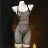 Body de Tirantes Jacquard Europeo y Americano Lencería Sexy de Malla Medias de Malla Lencería Erótica Entrepierna Abierta Body Transparente de Tirantes