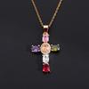 Xiyin AliExpress Colar de Cobre com Zircônia Colorida Micro-incrustada Pingente de Cruz Colorido Multicolorido Corrente para Clavícula Joias Atacado