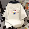 Camiseta Doce 100% Algodão Puro Estilo Japonês com Gola Polo de Manga Curta para Homens e Mulheres, Verão Commute Harajuku Faculdade Casal Tops Ins