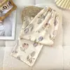 Pantalones Largos de Algodón Burbuja para Mujer de Verano, Pantalones Finos Casuales con Estampado de Corazones de Tallas Grandes para Ropa de Casa
