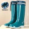 Nuevas Botas de Lluvia Cuatro Estaciones para Mujer de Caña Alta Moda para Exteriores Impermeables Antideslizantes Resistentes al Desgaste Suela Suave Ligeras Zapatos de Agua para Adultos Botas de Goma
