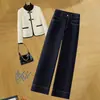 Jeans feminino de cor chá frio, perna reta e estreita, novo modelo verão 2026, cintura alta, modelador, para baixinhas, calça cropped de perna larga