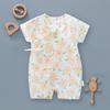 Macacão de gaze de manga curta de verão infantil para meninos e meninas Algodão puro do bebê Harper Newborn Lace-up Roupas de escalada para sair