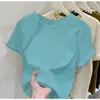 Camiseta estilosa de manga curta 100% algodão para mulheres, novo top versátil de gola redonda slim fit para primavera/verão em branco