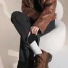 Jeans Rectos Engrosados Forrados de Felpa Negro Gris para Mujer Otoño e Invierno Nuevos Pantalones Anchos de Pierna Ancha Sueltos para el Suelo Cálidos
