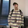Sudadera Camiseta Rayada Estilo Japonés Moda de Hong Kong para Hombre, Cuello Redondo Holgado, Diseño de Primavera y Otoño, Top Casual Holgado de Nicho