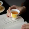 Taza de Té de Cerámica Amarilla Rosa Pintada a Mano de las Dinastías Tang y Song, Tamaño Pequeño, para Uso Doméstico, Taza Individual, Taza Pequeña, Juego de Té Kung Fu, Taza de Degustación