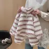 Pijama Infantil Otoño e Invierno Nuevo Niños y Niñas Rayado Holgado Terciopelo Grano de Arroz Tejido Infantil Cremallera Conjunto de Ropa para Casa