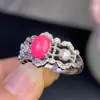 Anel de Opala Rosa Natural, Pele de Porcelana, Textura Fina e Quente da Opala Rosa, Pedra Principal 6x8mm