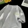 Camiseta Bordada de Manga Corta de Algodón Tencel para Hombre Verano Marca de Moda Hielo Pesado Seda Media Manga Holgada Versátil Cuello Redondo