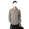 Camisa de Punto tipo Polo Holgada de Manga Larga para Otoño para Hombre Casual Versátil Rayas Simple para el Trabajo Estilo Old Money Cuello