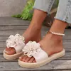 Sandalias planas para mujer de talla grande para exteriores de comercio exterior con suelas de cuerda de cáñamo y diseño floral grande, a la moda y casual para usar al aire libre, tallas 36-43