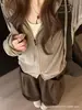 Traje marrón melardo con pantalones de pierna ancha para mujer, colección de otoño, talla petite, estilo coreano, tiro alto, holgado, corte relajado, pantalones casuales de pierna recta