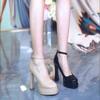 Zapatos de tacón de bloque elegantes y versátiles de boca poco profunda, estilo nuevo de verano 2026, con plataforma impermeable y suela gruesa, tacones súper altos para mujeres petite