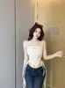 Verão Novo Estilo Garota Popular Design Vazado com Cordão Gola Halter Regata Slim Fit Emagrecedor Peça Única Feminina com Bojos