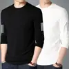 Camiseta masculina de manga comprida elástica, modelagem solta, adequada para primavera e outono, cor lisa, versátil, pode ser usada como roupa de casal, camada interna masculina