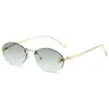 Nuevas gafas de sol sin montura con la letra F y diamantes, montura ovalada, gafas de sol de moda, tendencia europea y americana, gafas decorativas de protección solar con montura pequeña