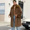 CI Cross-Border N0175 Casaco de Pele Sintética Masculino Outono/Inverno Novo Estilo Casaco Longo Masculino de Gola Quadrada Estilo Europeu e Americano