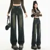 Jeans Grises de Cemento Pierna Ancha Ajustados para Mujer 2026 Otoño Nuevo Estilo Moda Color Retro Pantalones Rectos Petites
