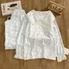 Atacado Transfronteiriço Outono Novo Cardigan Pijama Estampado de Manga Longa para Mulheres Gola Boneca Conjuntos de Roupas de Casa Florais Modernos e Fofos