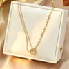 Bestseller transfronterizo: Colgante de anillo de bola de oro pequeño no descolorante de acero de titanio simple, cadena para la clavícula de lujo ligero, exquisita y versátil con eslabones grandes