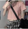Comércio Exterior Estilo Americano Ombro a Ombro Curta Spice Girls Camiseta de Manga Curta Feminina Verão Slim Fit Emagrecedora Transfronteiriça Sudeste Asiático Cor Sólida Ins Top