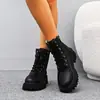 Botas Martin forradas com fleece plus size transfronteiriças para mulheres, nova moda outono e inverno 2026, botas curtas biker versáteis, botas de couro com sola grossa para mulheres