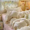 Ins dibujos animados encaje hueco doble capa gasa todo algodón juego de cuatro piezas funda nórdica super suave algodón puro sábana bajera ropa de cama