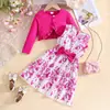 Outono e Primavera Transfronteiriço Novo Conjunto para Meninas Princesa Jaqueta Lisa Colete Estampado Moda Peça Dupla Vestido de Manga Longa