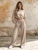 Conjunto de sudadera casual de moda de alta gama de color liso, manga corta y larga, y pantalones anchos elásticos, nuevo para otoño e invierno 2026 en Europa y América