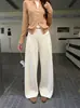 Calça branca pantalona para mulheres, nova coleção outono/inverno 2026, estilo clássico, adequada para corpos tipo pera, casual, com barra curva