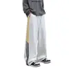 Pantalones deportivos de rayas personalizados/estilo americano, nueva colección de otoño, corte holgado, caída suave, bordado color-blocking, versátiles pantalones deportivos casuales, largos, blanco y gris