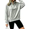 Moletom de gola alta com zíper parcial, estilo outono novo, cruzamento europeu e americano, com ombros caídos e fenda lateral, blusa feminina casual