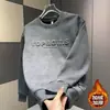 Sudadera Gruesa de Terciopelo Otoño e Invierno 2025 Tendencia para Hombre Versátil Pulóver Tie-Dye Estampado de Letras Top Manga Larga para Hombre