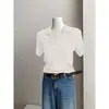 Camisa Polo de Alta Gama Tejida de Manga Corta para Mujer Verano Nuevo Top de Seda de Hielo Delgado Cuello Corto Camiseta Hombro Derecho