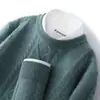 Nuevo suéter de punto para hombre de lana 100% para otoño e invierno, cuello redondo, grueso, talla grande, camiseta base de punto, suéter de cachemira versátil