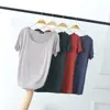 Nova camiseta de algodão com gola redonda e manga curta para primavera e verão, top liso estilo coreano, camiseta básica casual solta e modeladora para mulheres