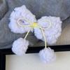 Cor creme cordeiro lã bowknot bola hairpin bonito menina coração pelúcia cor de contraste duckbill clip doce hairpin