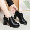 Elegantes Zapatos de Mujer de Tacón Alto, Nuevo Estilo Primavera y Otoño 2025, Zapatos de Corte Bajo Individuales, Tacón Grueso, Zapatos de Cuero Versátiles, Zapatos para Madres de Mediana Edad