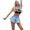 Preventa-10332 # Ropa de Mujer Transfronteriza de Amazon Temperamento Europeo y Americano Para el Trabajo Shorts de Mezclilla Ajustados de Cintura Alta Lavados