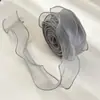 Cinta de hilo de cola de pez con borde dorado de 6 cm, cinta de hilo de nieve, lazo para envolver ramo de flores, material hecho a mano, cinta de onda, cinta de flores