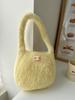 Otoño e Invierno Nueva Moda Versátil Color Sólido Peludo Tejido Portátil Bolso Tipo Cubo para Mujer Estilo Coreano Diario Bolso de Lana