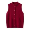 Novo Top sem Mangas Outono/Inverno 2026 Casaco Feminino Camada Única Botão Único Gola Alta Cardigã de Tricô Cashmere Cor Sólida
