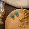 Pendientes de turquesa con plumas estilo retro europeo y americano, pendientes bohemios de libélula y pájaro, pendientes redondos con perla.