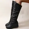 Botas Longas para Mulheres, Botas de Equitação Petite, Novo Estilo 2025, Sola Plana, Botas de Couro com Forro de Lã, Abaixo do Joelho, com Aumento de Altura Oculto, Botas de Equitação de Cano Médio