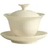 Colección Elegante de Juego de Té para el Hogar Estilo Dinastías Tang y Song, Juego de Tres Piezas de Cerámica: Gaiwan, Tetera y Tazas de Té